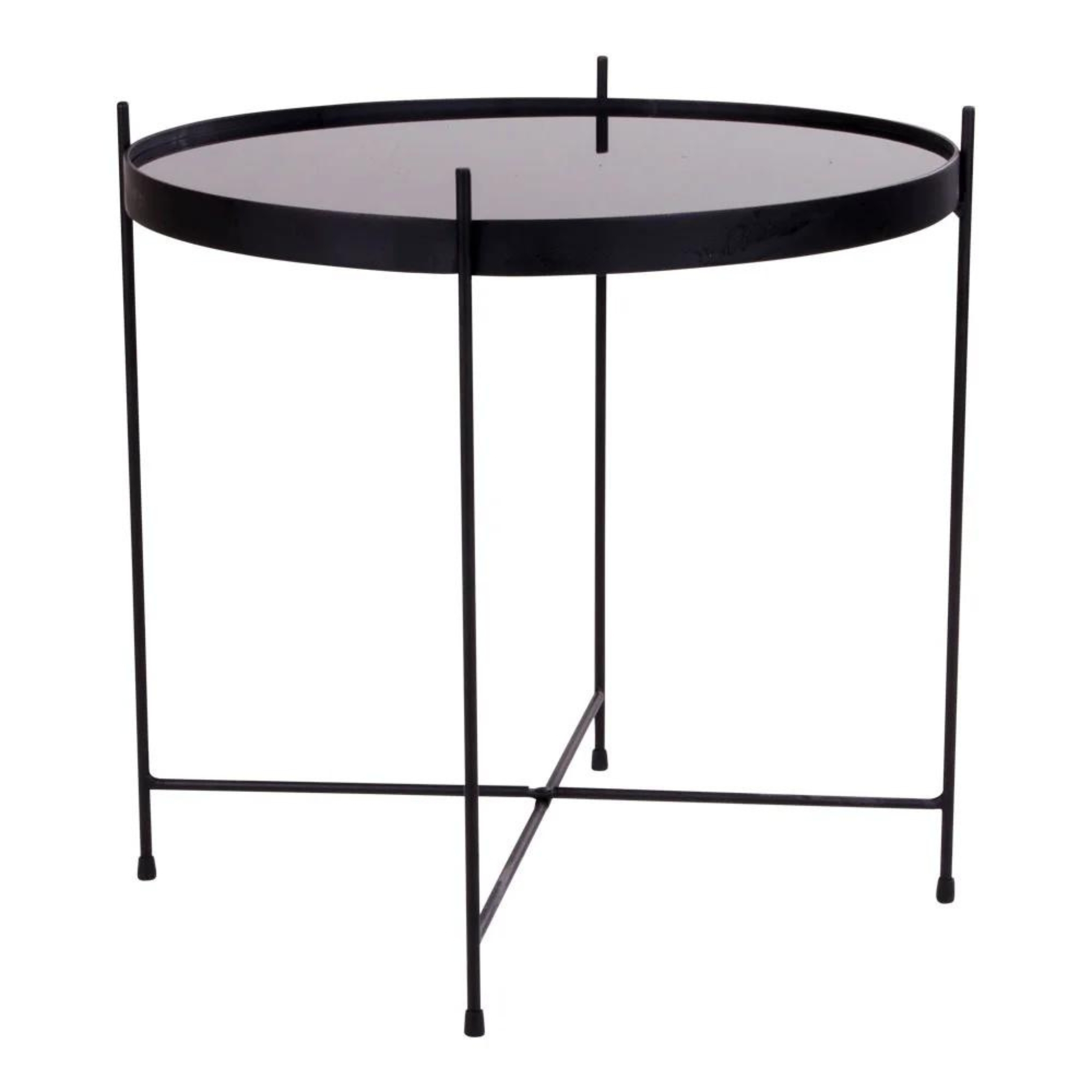 QUVIO Salontafel Emma - Rond - Staal - Glas - Ø48 - Zwart