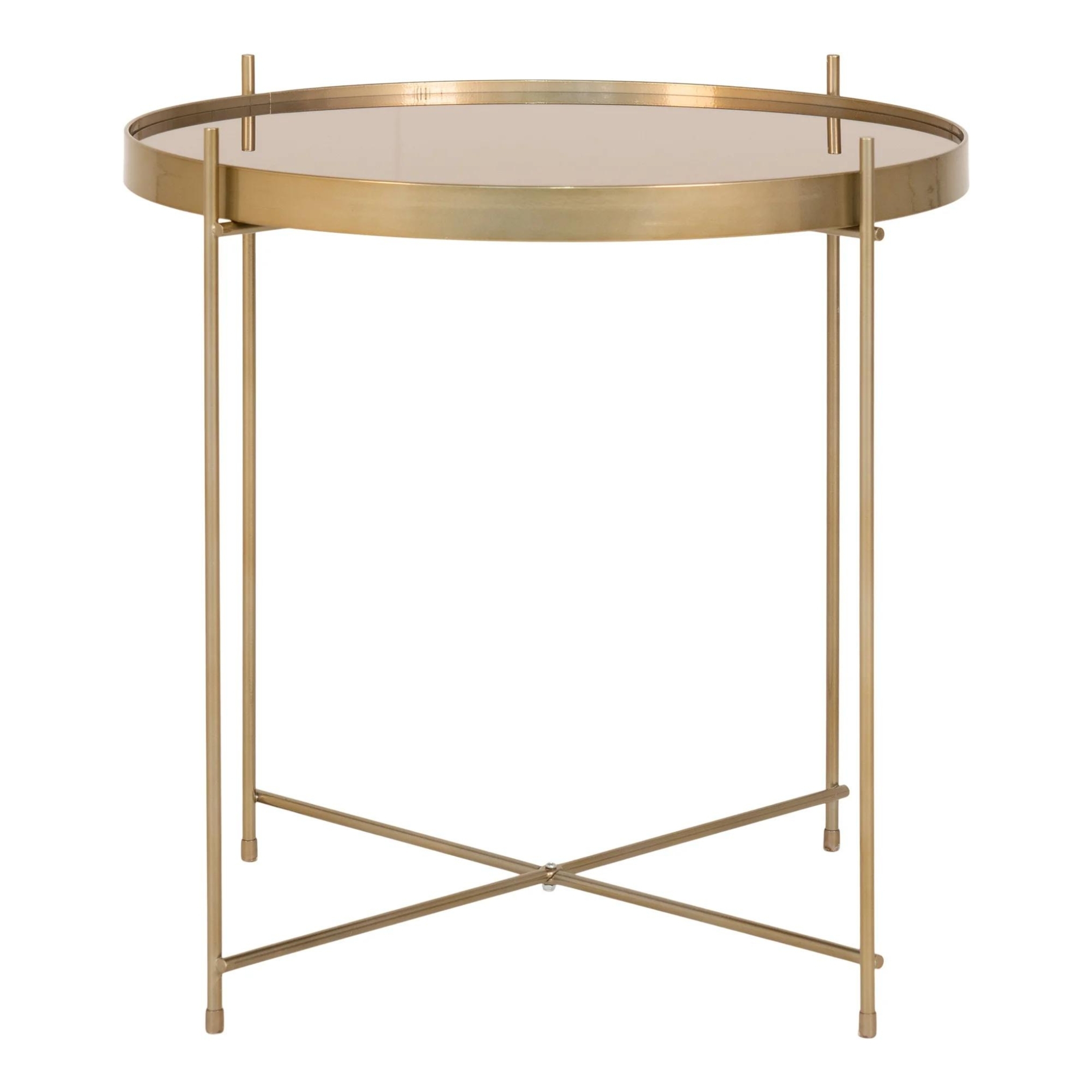 QUVIO Salontafel Emma - Rond - Staal - Glas - Ø48 cm - Goud