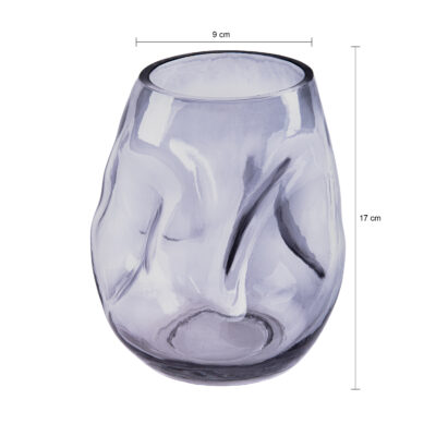 smoke grijze glazen vaas, glazen vaas, Vaas ingedeukt, bloemenvaas, grijze vaas, vaas,