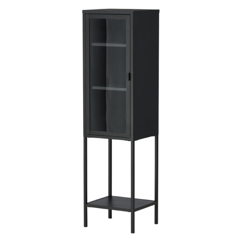 Industriële hoge smalle kast zwart staal glas afbeelding 2