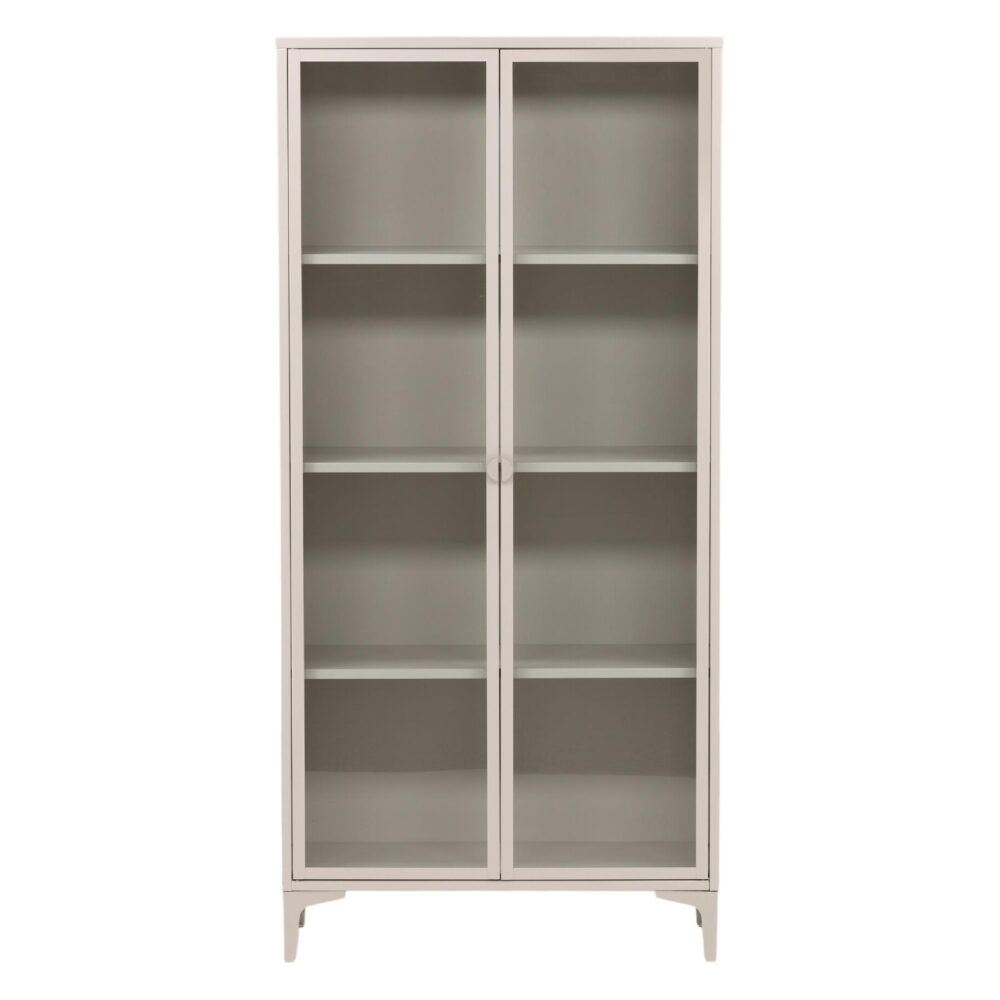 Elegante vitrinekast beige staal afbeelding 1