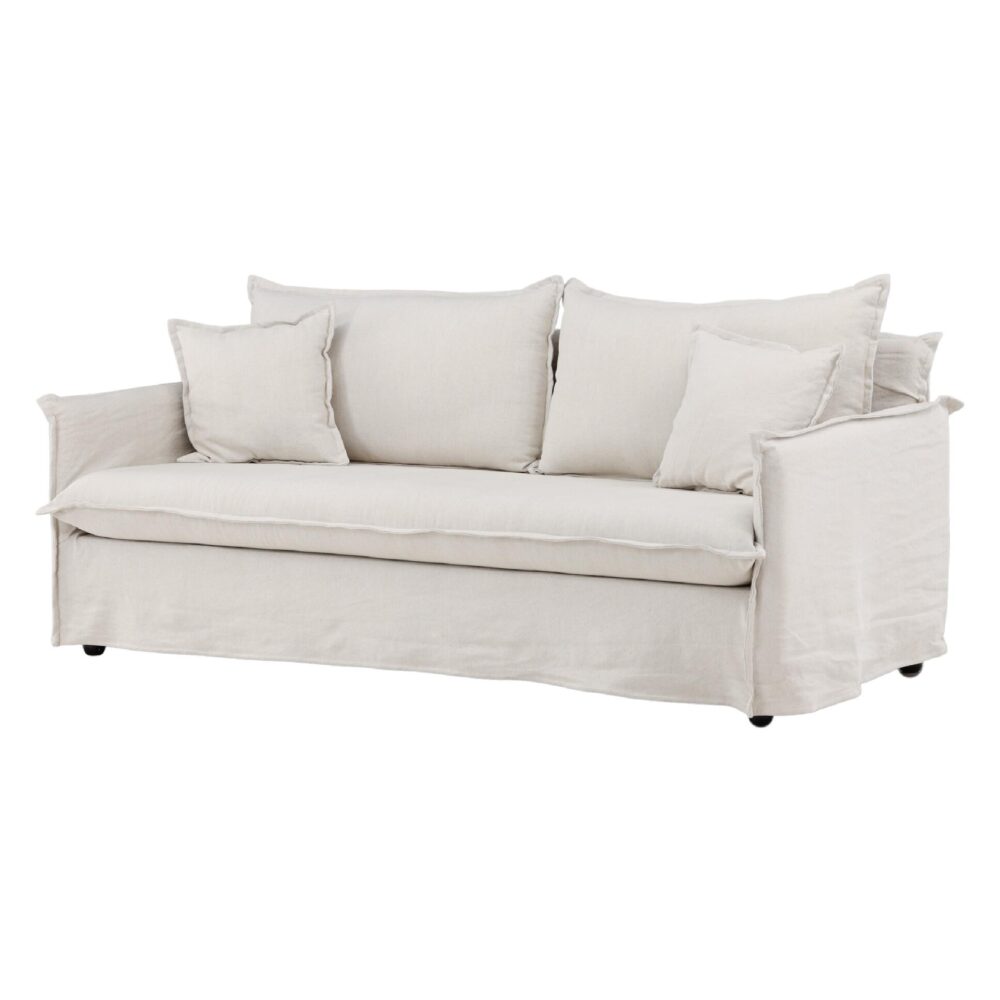 Moderne beige linnen 3-zitsbank afbeelding 2