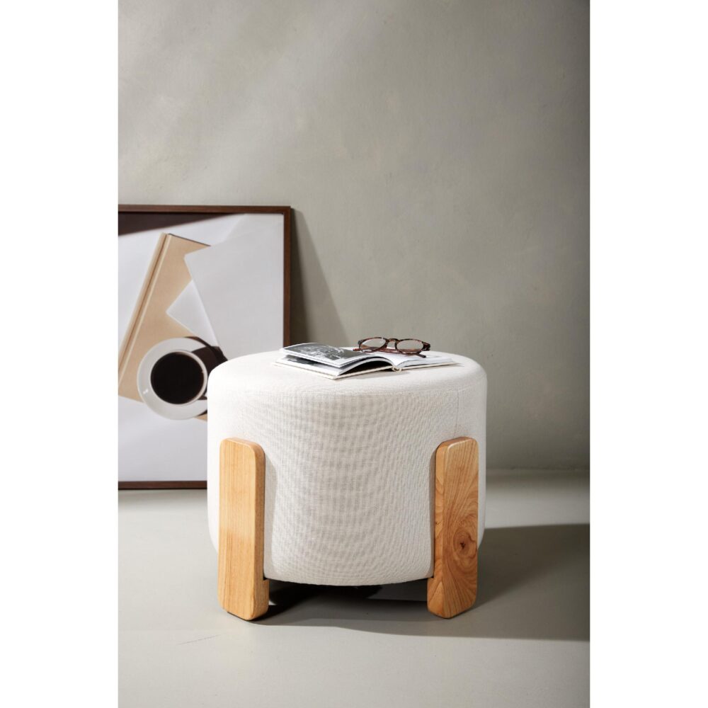 Ottoman poef wit linnen afbeelding 4