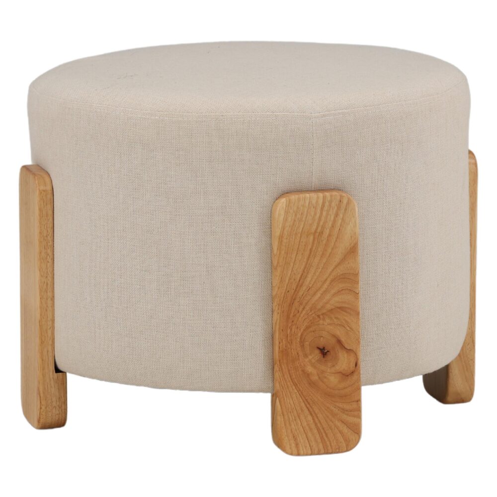 Ottoman poef wit linnen afbeelding 2