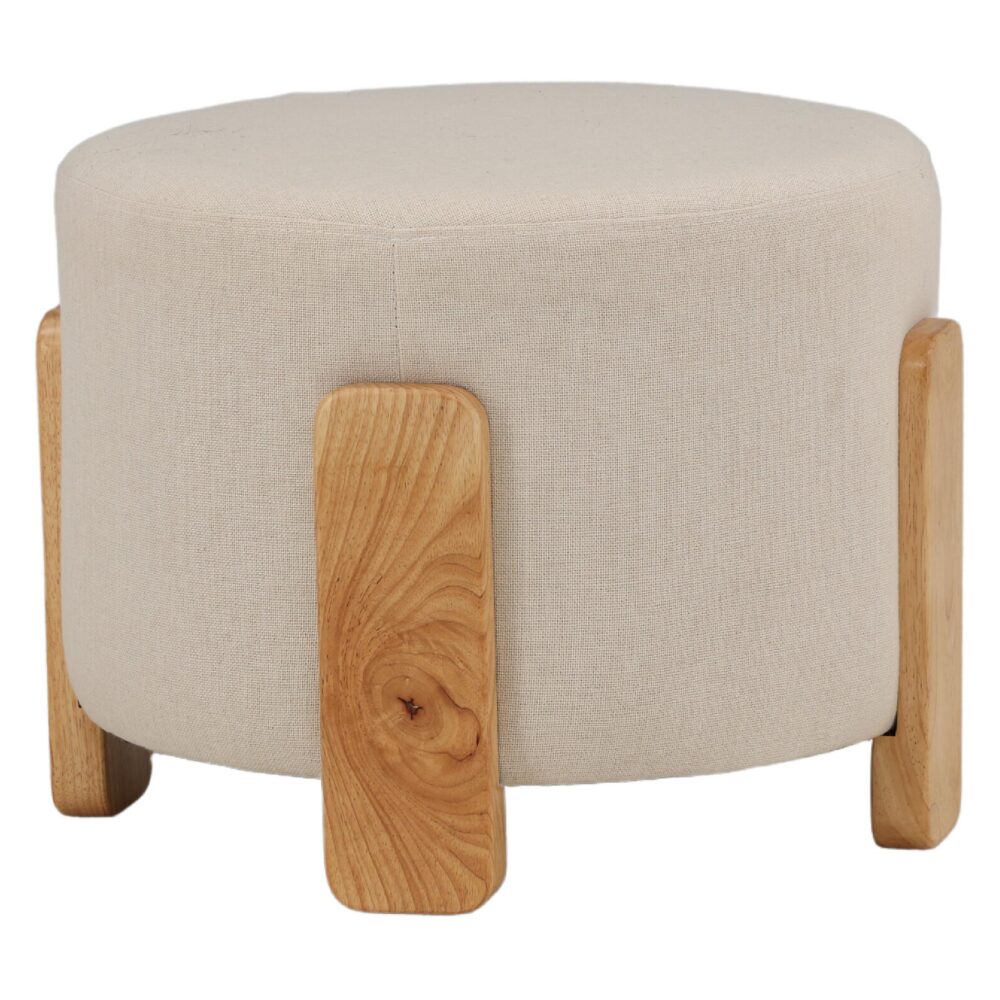 Ottoman poef wit linnen afbeelding 3