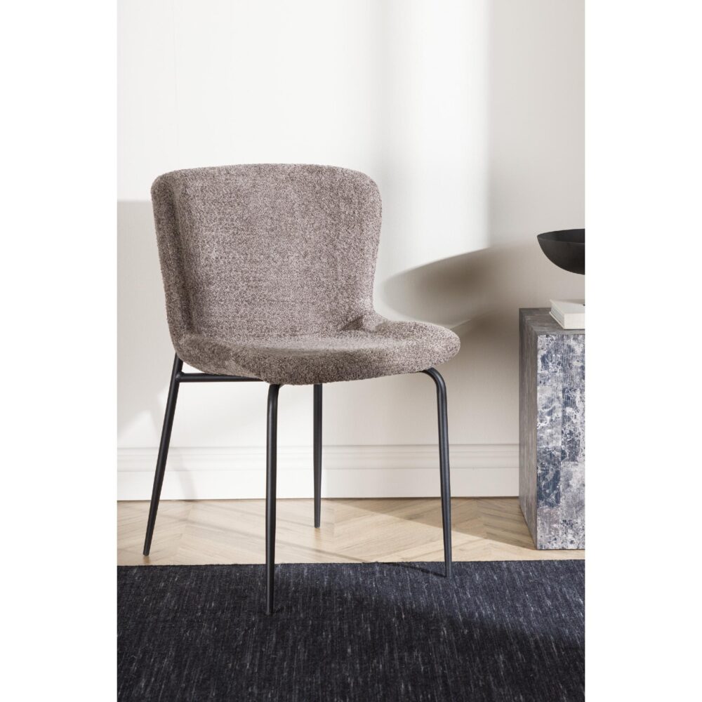 Scandinavische eetkamerstoelen zwart grijs bouclé afbeelding 6