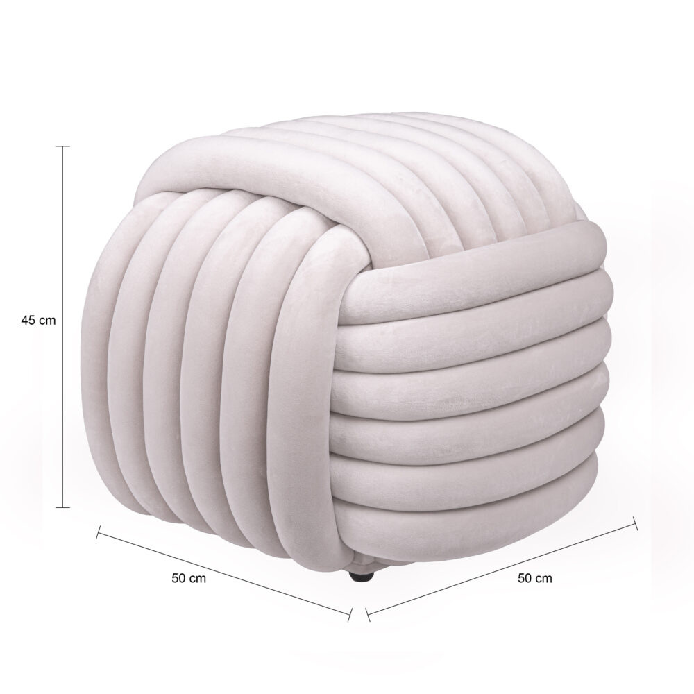 geknoopte beige poef, geknoopte poef, poef, knoopontwerp, poef beige, vierkante poef, beige poef, poefje, poef vierkant, - afmetingen