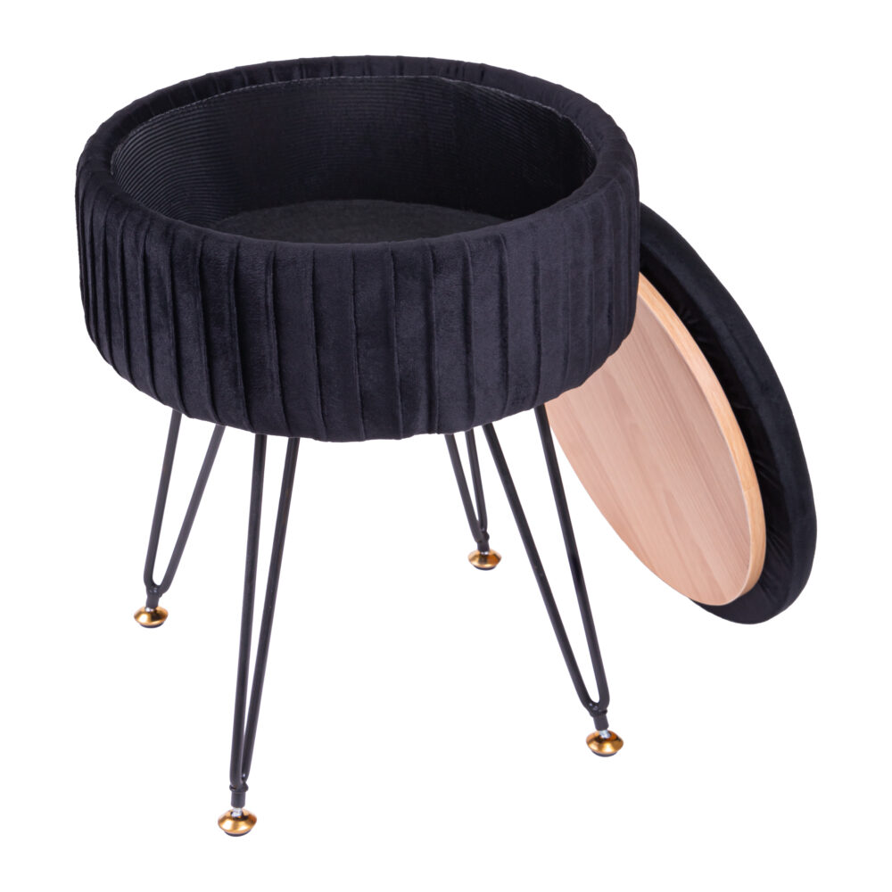 ronde poef, extra opbergruimte, poef rond, zwarte poef, poef, krukje, kruk, poef zwart