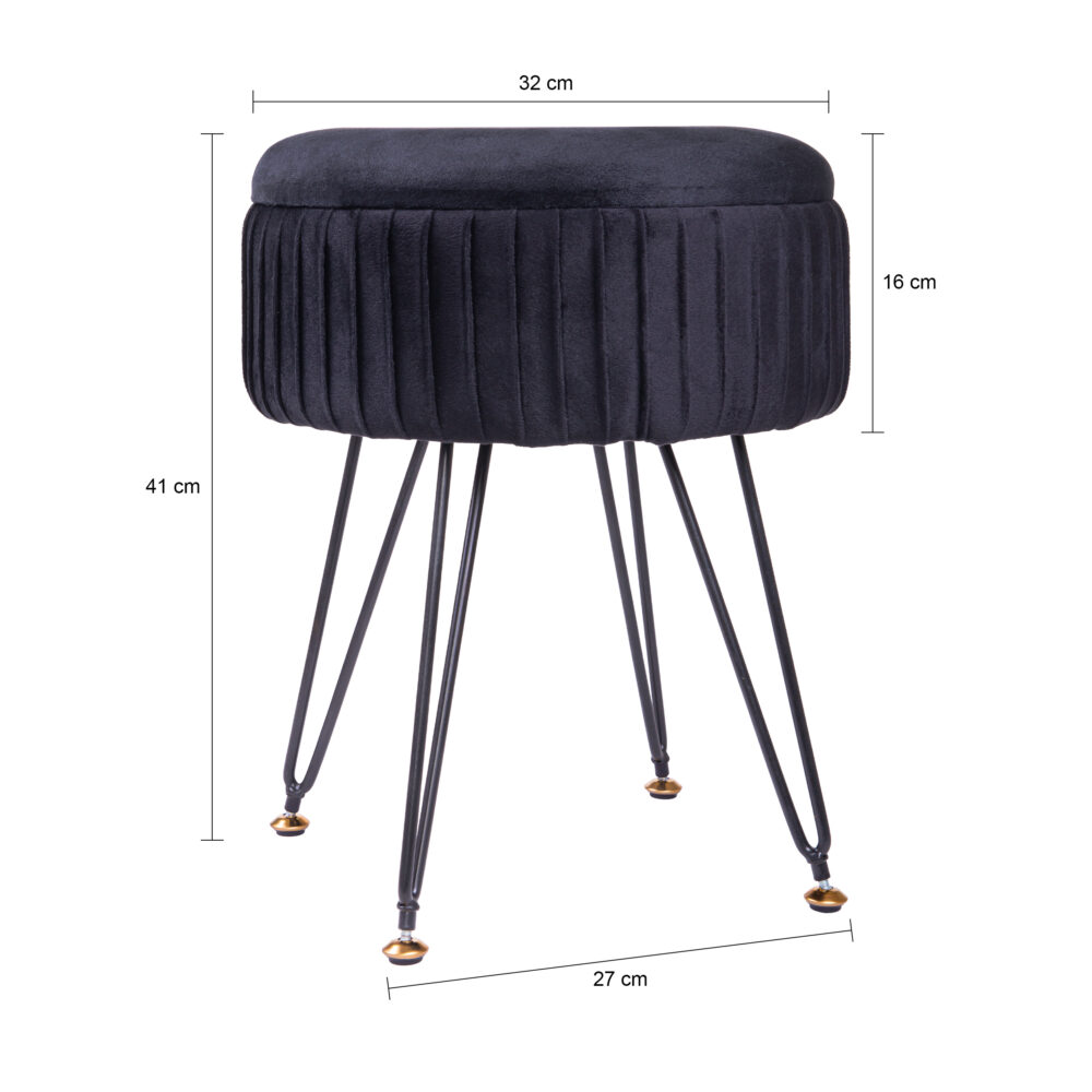 ronde poef, extra opbergruimte, poef rond, zwarte poef, poef, krukje, kruk, poef zwart - afmetingen