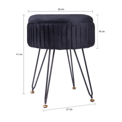 ronde poef, extra opbergruimte, poef rond, zwarte poef, poef, krukje, kruk, poef zwart - afmetingen