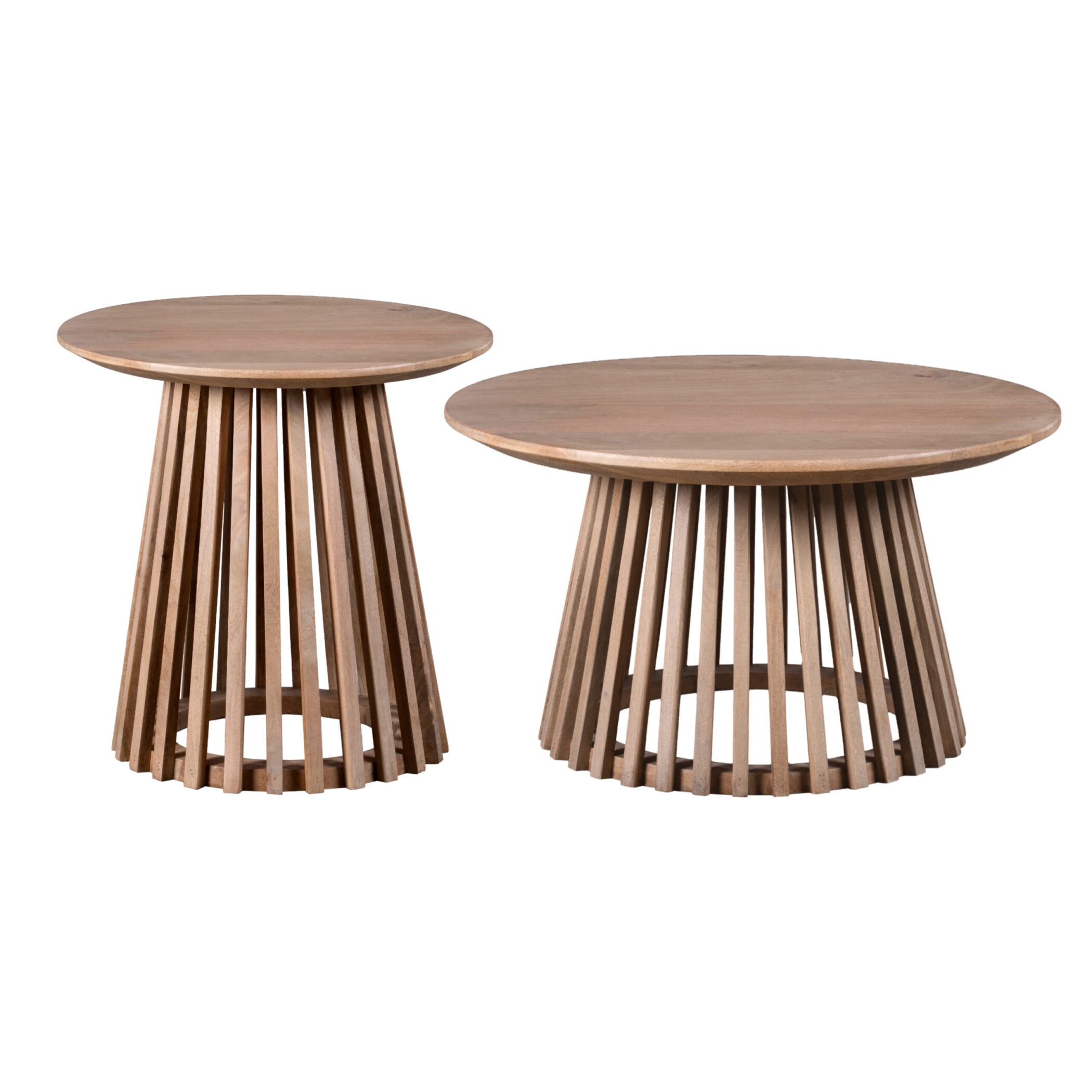 Lewis & Loft Salontafel Levi - Mangohout - Rond - Naturel - Klein en groot - Set van 2