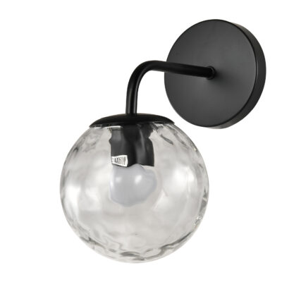 Zwarte wandlamp met glazen bol