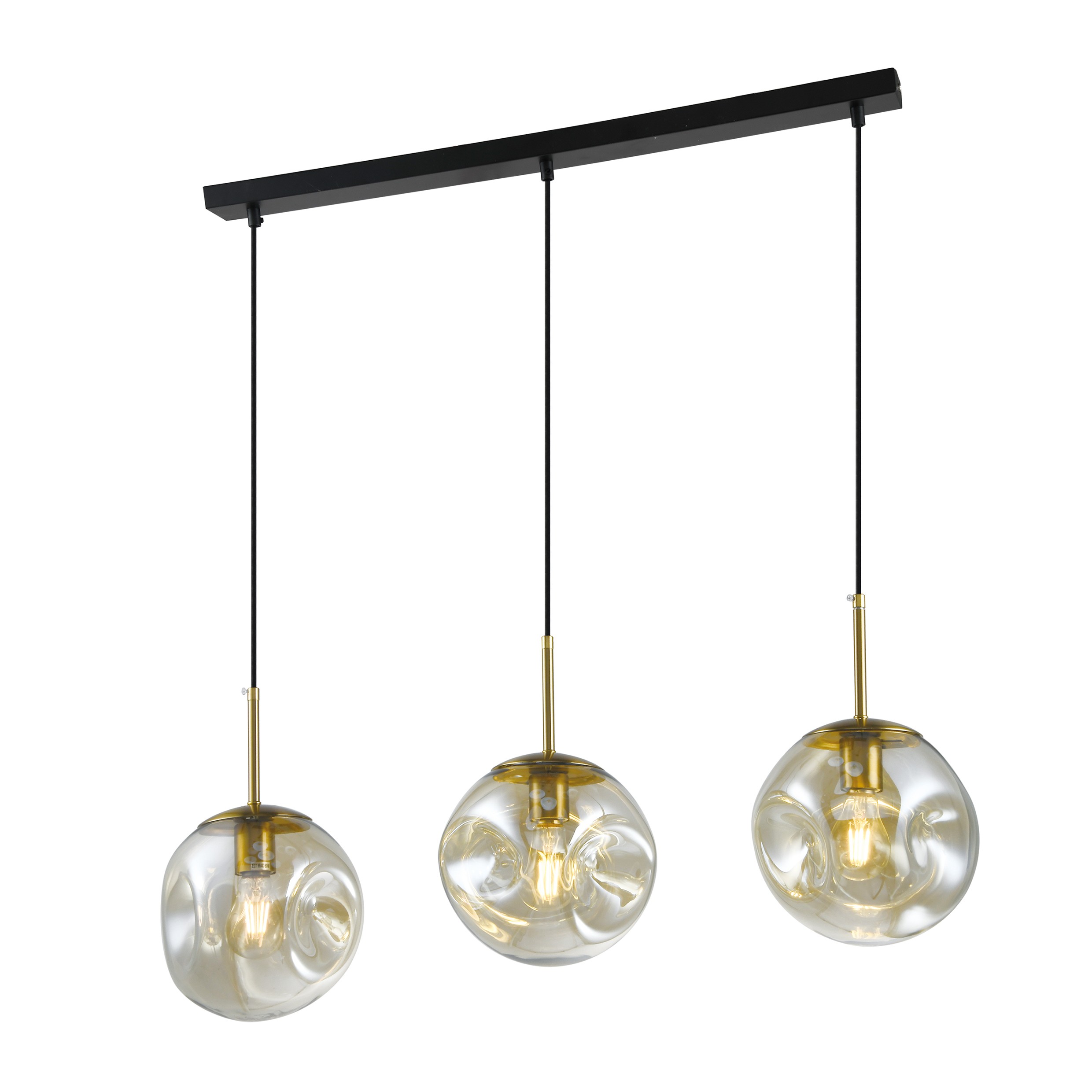 QUVIO Hanglamp - 3-Lichts - Glazen Bollen - Langwerpig - Zwart - Bruin - Hotel Chique - Moderne Plafondlamp - E27 Fitting - Sfeerverlichting woonkamer - Hanglampen eetkamer - Verst