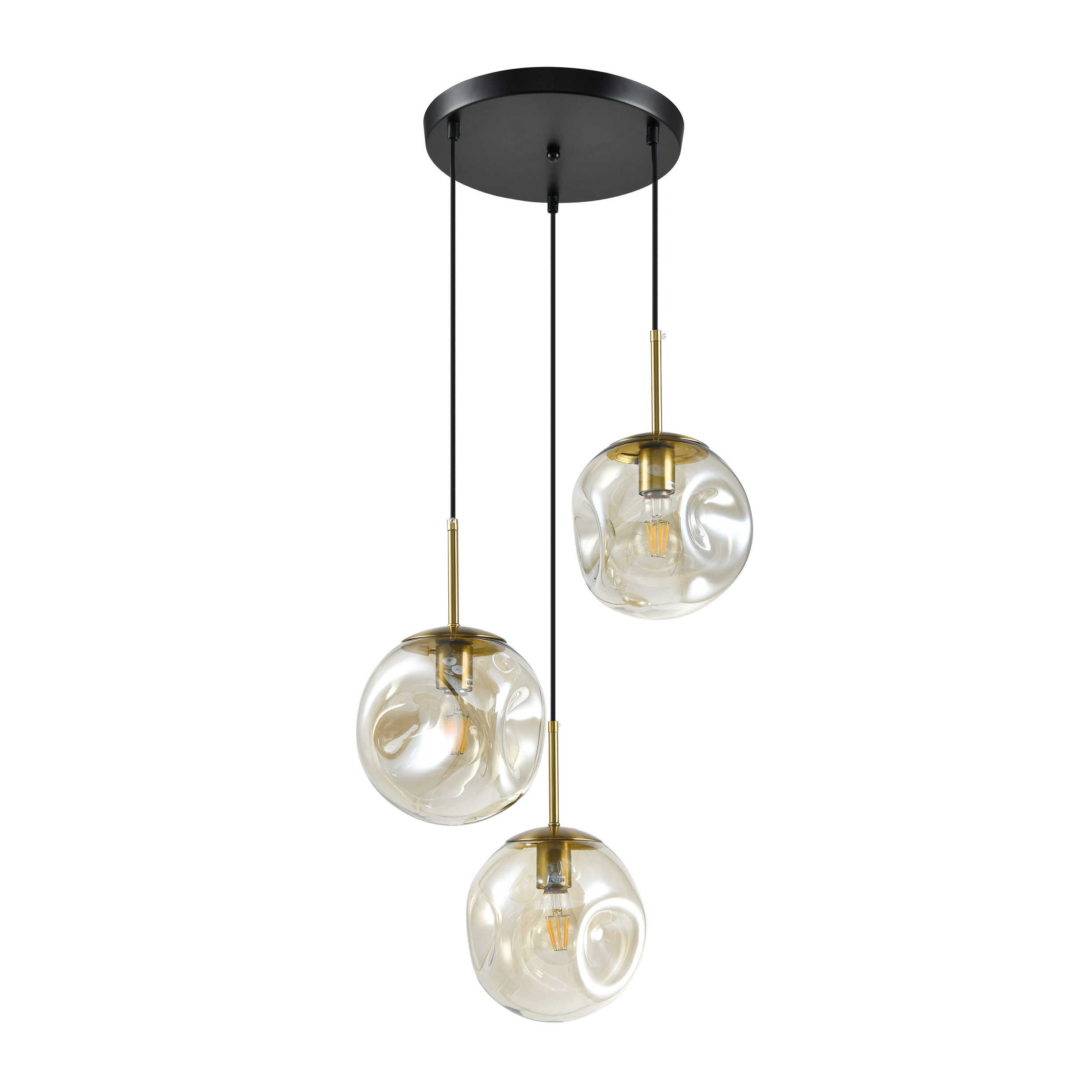 QUVIO Hanglamp Eettafel - 3-Lichts - Design Hanglamp - Glazen Bollen - Modern & Hotel Chique - E27 Fitting - Hanglampen Woonkamer - Sfeervolle Verlichting - Goud & Zwart - Plafondl