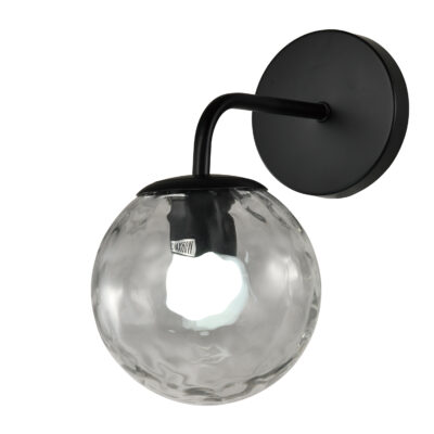 Zwarte wandlamp met glazen bol