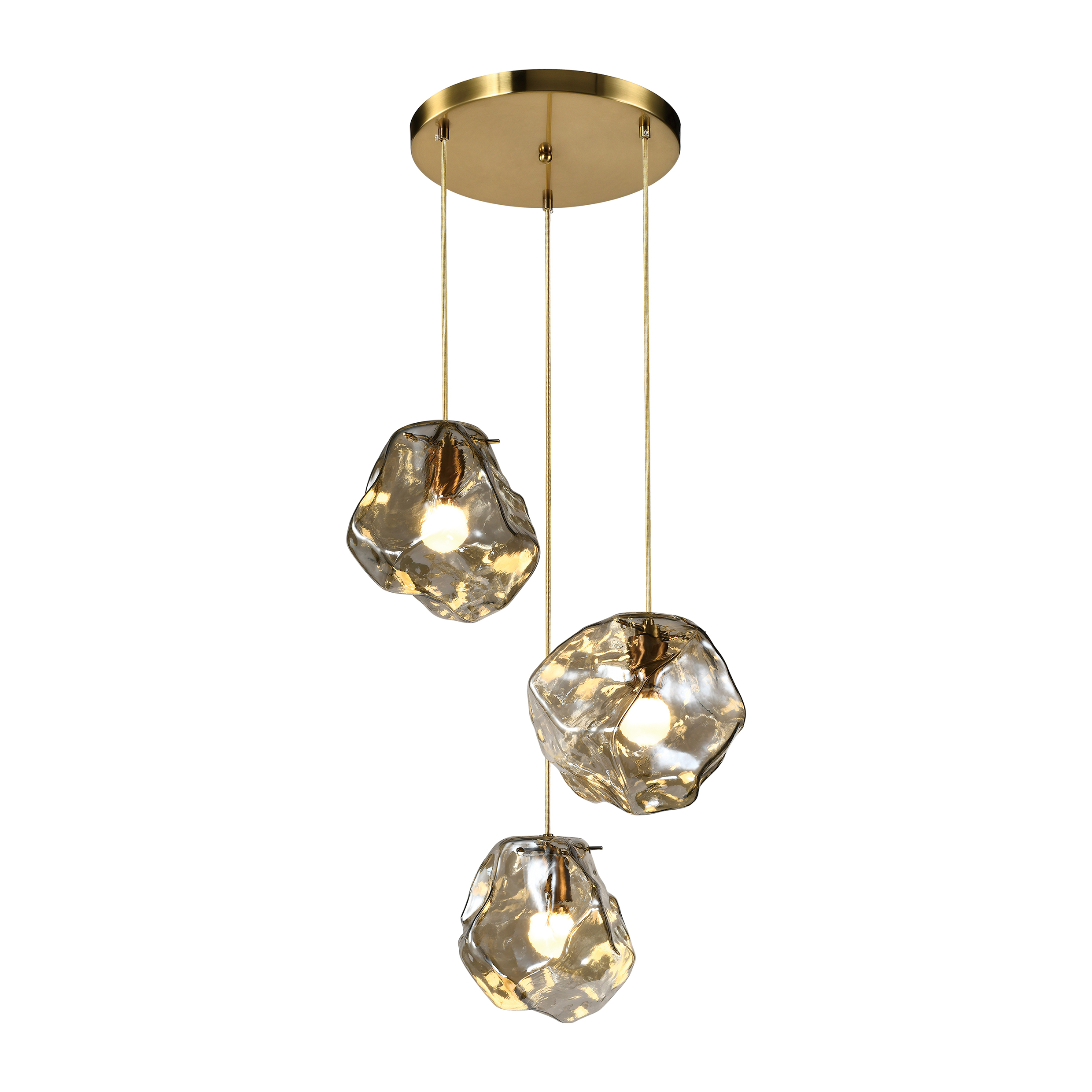 QUVIO Hanglamp - Ice Cubes - 3 lichts - Metaal - Glas - Bruin