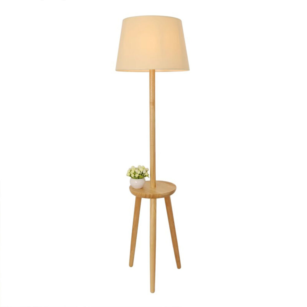 Houten vloerlamp met plankje