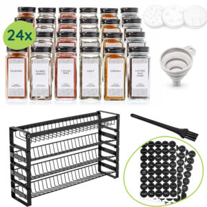 XIVADA Kruidenrek met potjes - 24 Kruidenpotjes - Stickers - Zwart