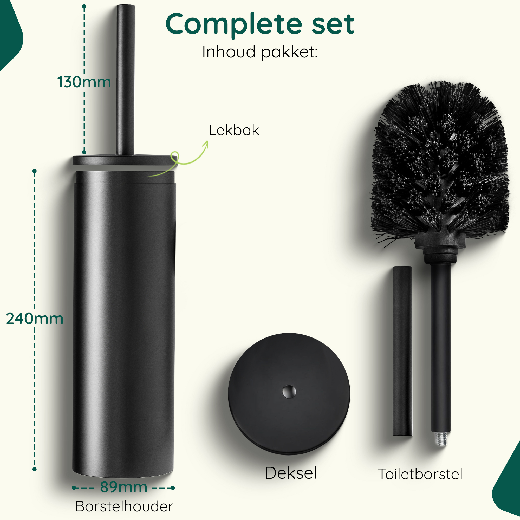 Zwarte toilet accessoires set zonder boren afbeelding 8