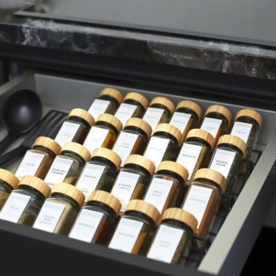 Glazen kruidenpotjes set bamboe afbeelding 7