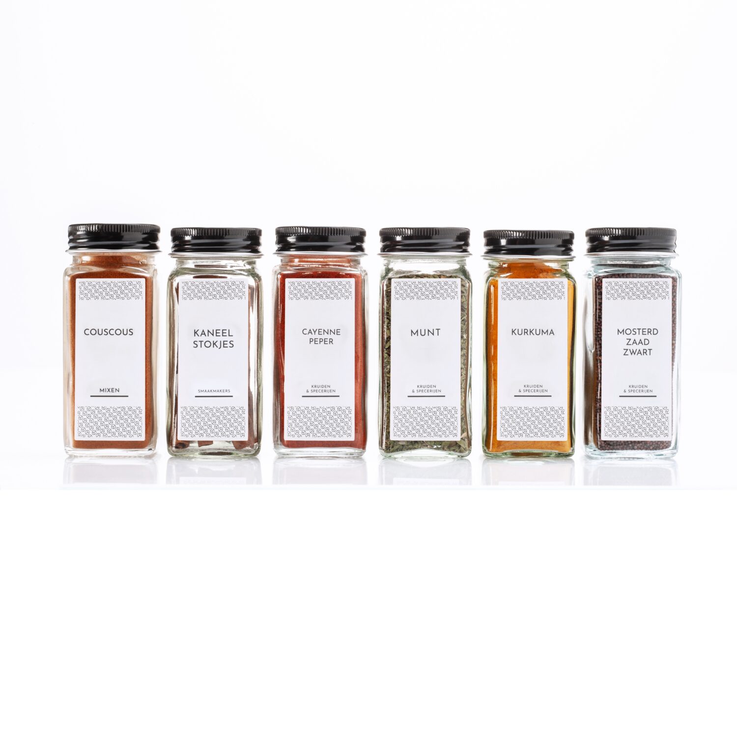 Glas-Kruidenpotjes-XIVADA-Zwart-Vierkant-36x