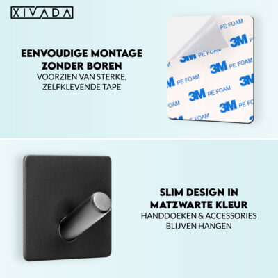Zelfklevende handdoekhaak zwart afbeelding 3