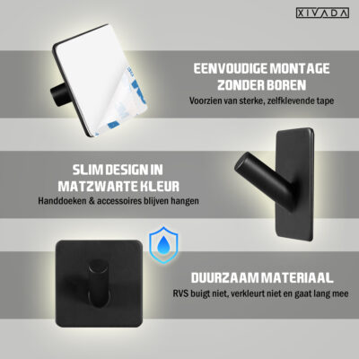 Zelfklevende handdoekhaak zwart afbeelding 4