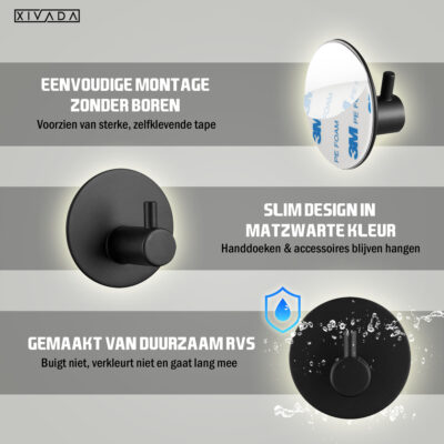Zelfklevende handdoekhaak zwart afbeelding 3
