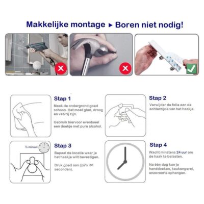 Zelfklevende handdoekhaakjes RVS afbeelding 5