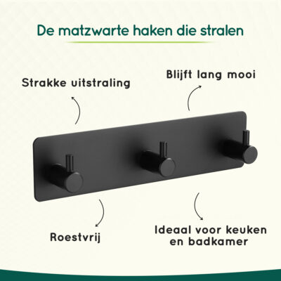 Zelfklevende zwarte handdoekhaakjes afbeelding 3