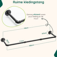 Industriële kledingstang muurmontage afbeelding 8