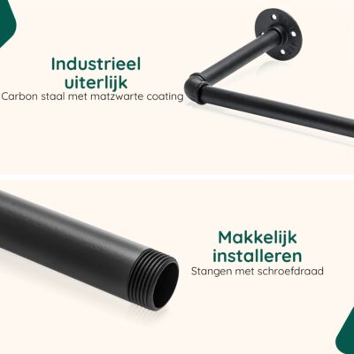 Industriële kledingstang muurmontage afbeelding 2