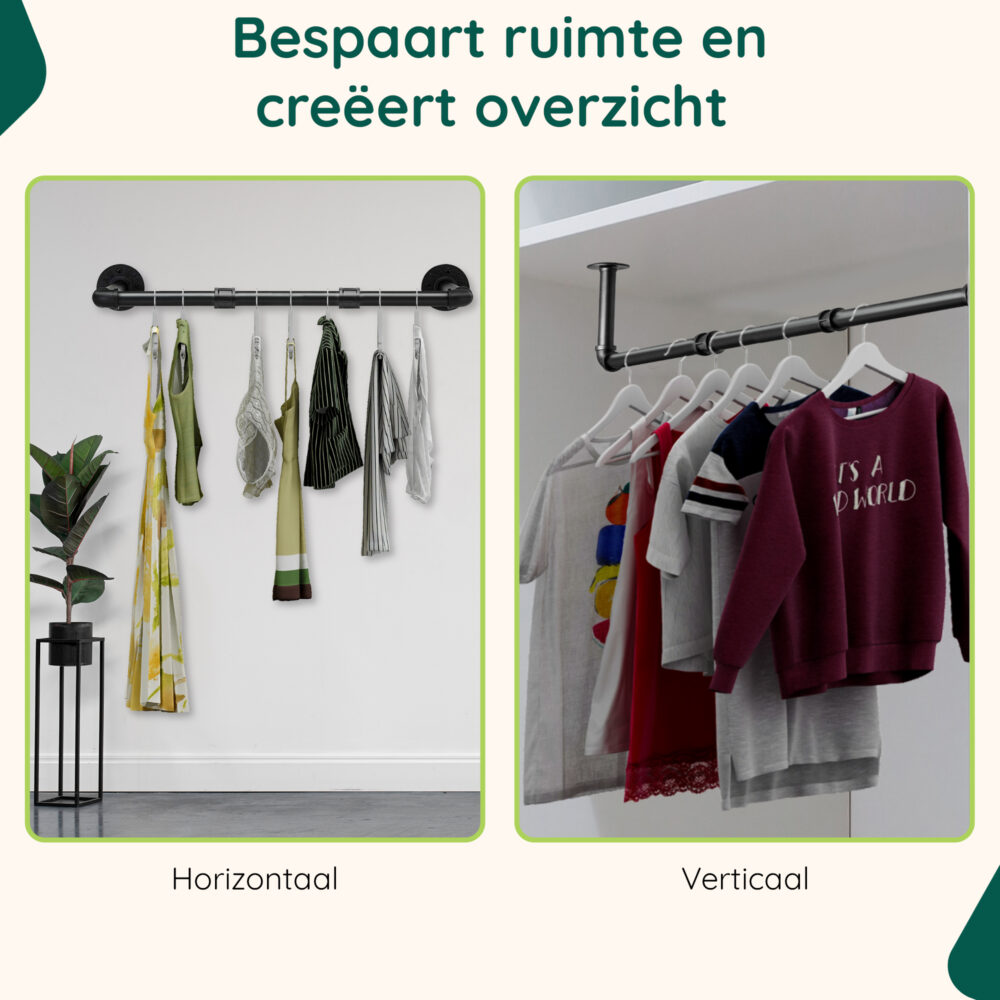Industriële kledingstang muurmontage afbeelding 4
