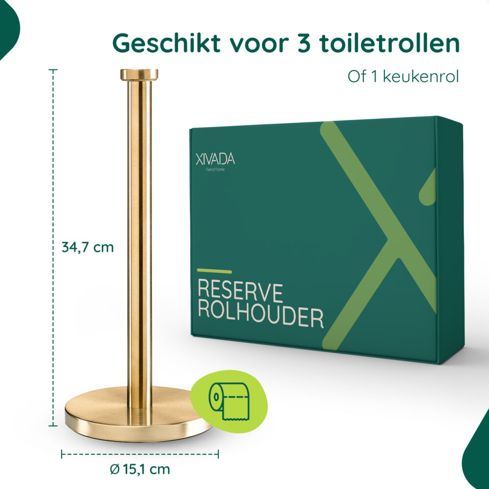 Gouden keukenrolhouder vrijstaand afbeelding 5