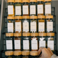 Glazen kruidenpotjes vierkant - Stickers - Bamboe