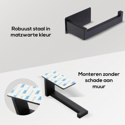 Zelfklevende zwarte toiletrolhouder afbeelding 8