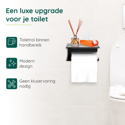 Toiletrolhouder met plankje zwart afbeelding 4