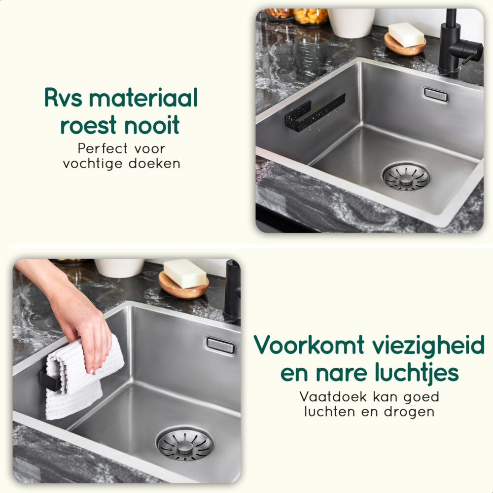 Zelfklevende vaatdoekhouder zwart afbeelding 3