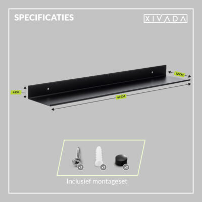 metalen wandplank zwart 60 cm afbeelding 5