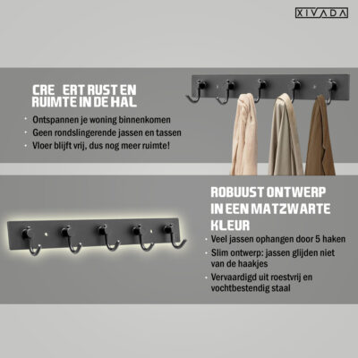 XIVADA wandkapstok zwart afbeelding 5