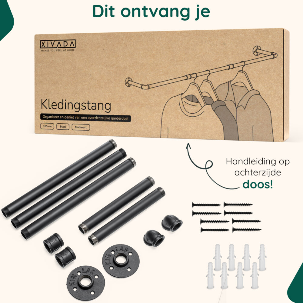 Industriële kledingstang muurmontage afbeelding 6