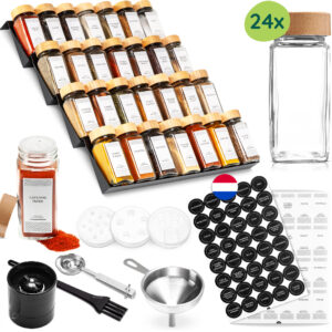 XIVADA Kruidenrek lade met potjes - 24 Kruidenpotjes - 240 stickers