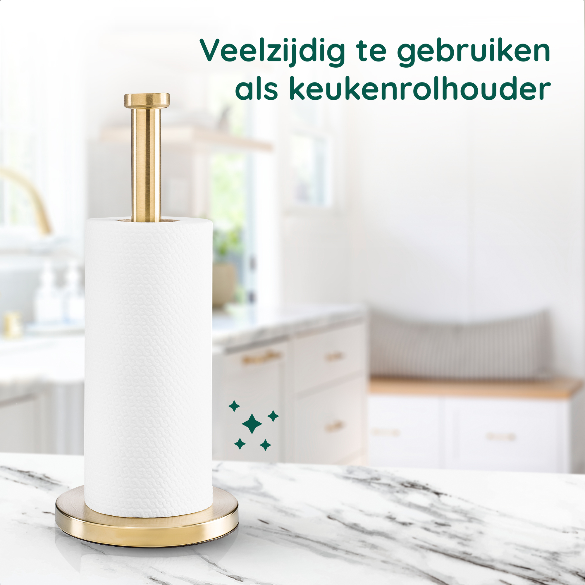 Gouden keukenrolhouder vrijstaand afbeelding 4