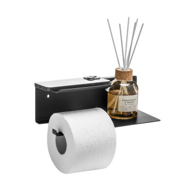 Zwarte toiletrolhouder met plankje afbeelding 4