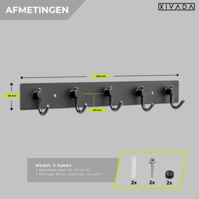 XIVADA wandkapstok zwart afbeelding 3