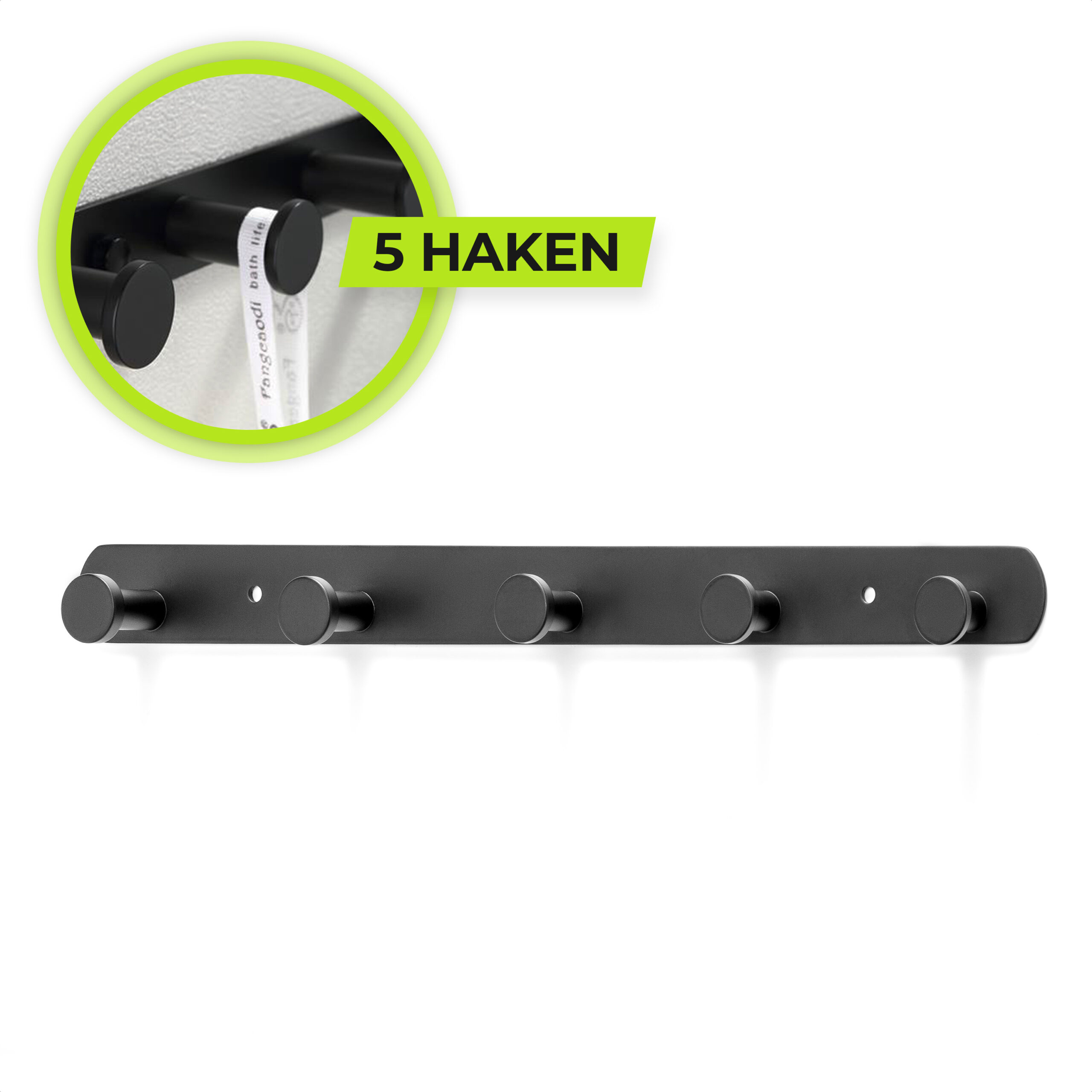 XIVADA Kapstok Hangend - Boren - 5 Haken - Rvs - 37 cm - Zwart