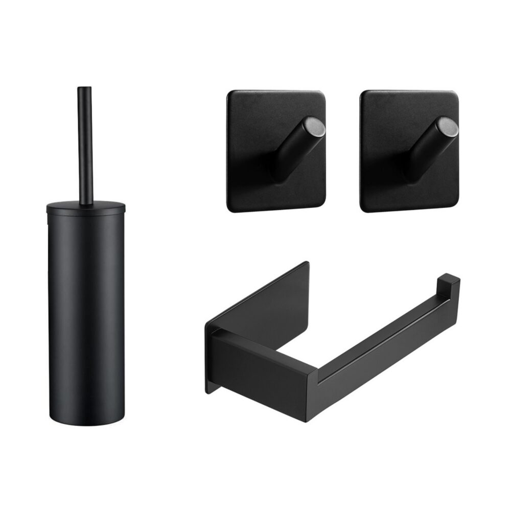 Zwarte toilet accessoires set zonder boren afbeelding 1