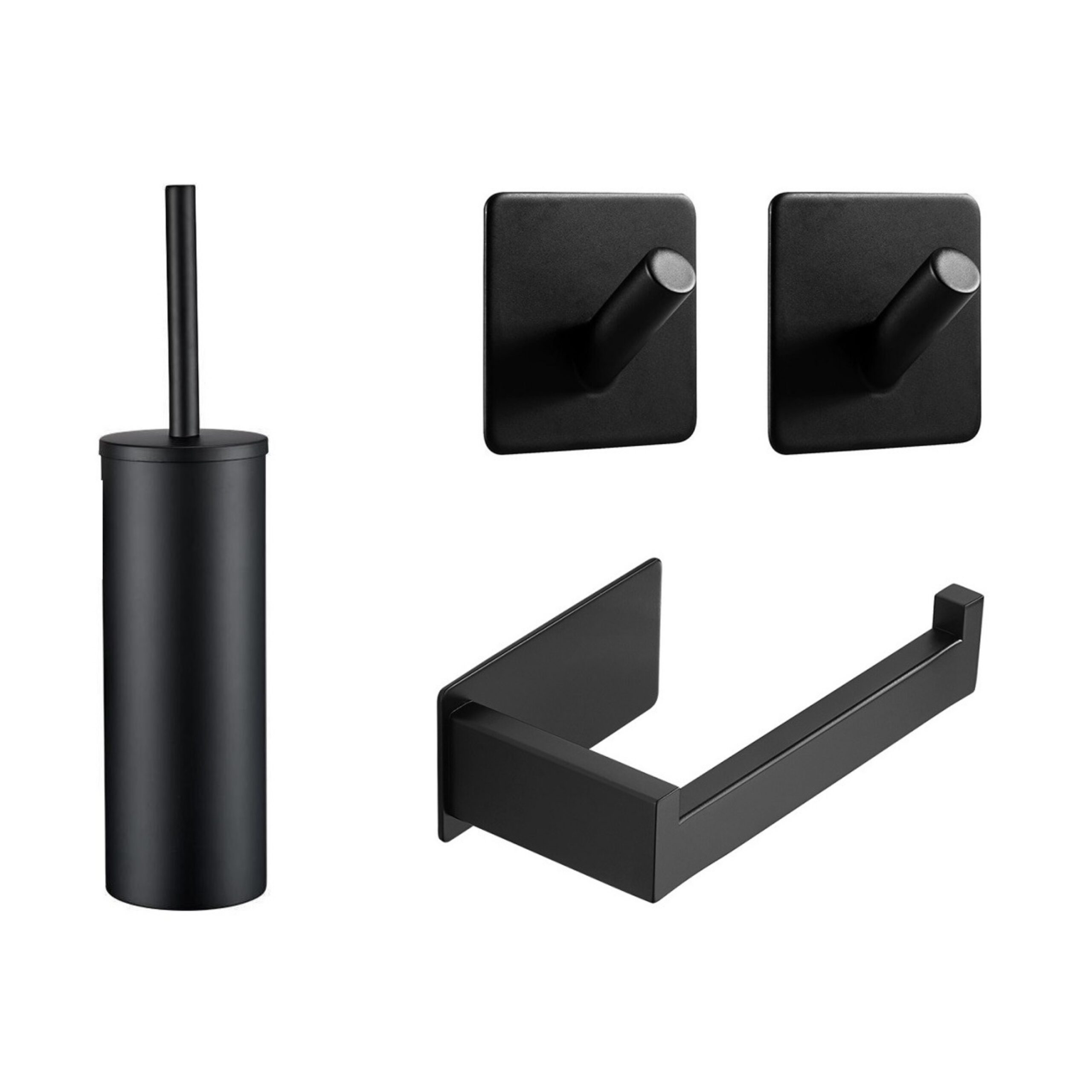 Zwarte toilet accessoires set zonder boren afbeelding 1