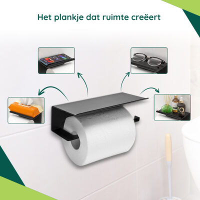 Toiletrolhouder met plankje zwart afbeelding 6