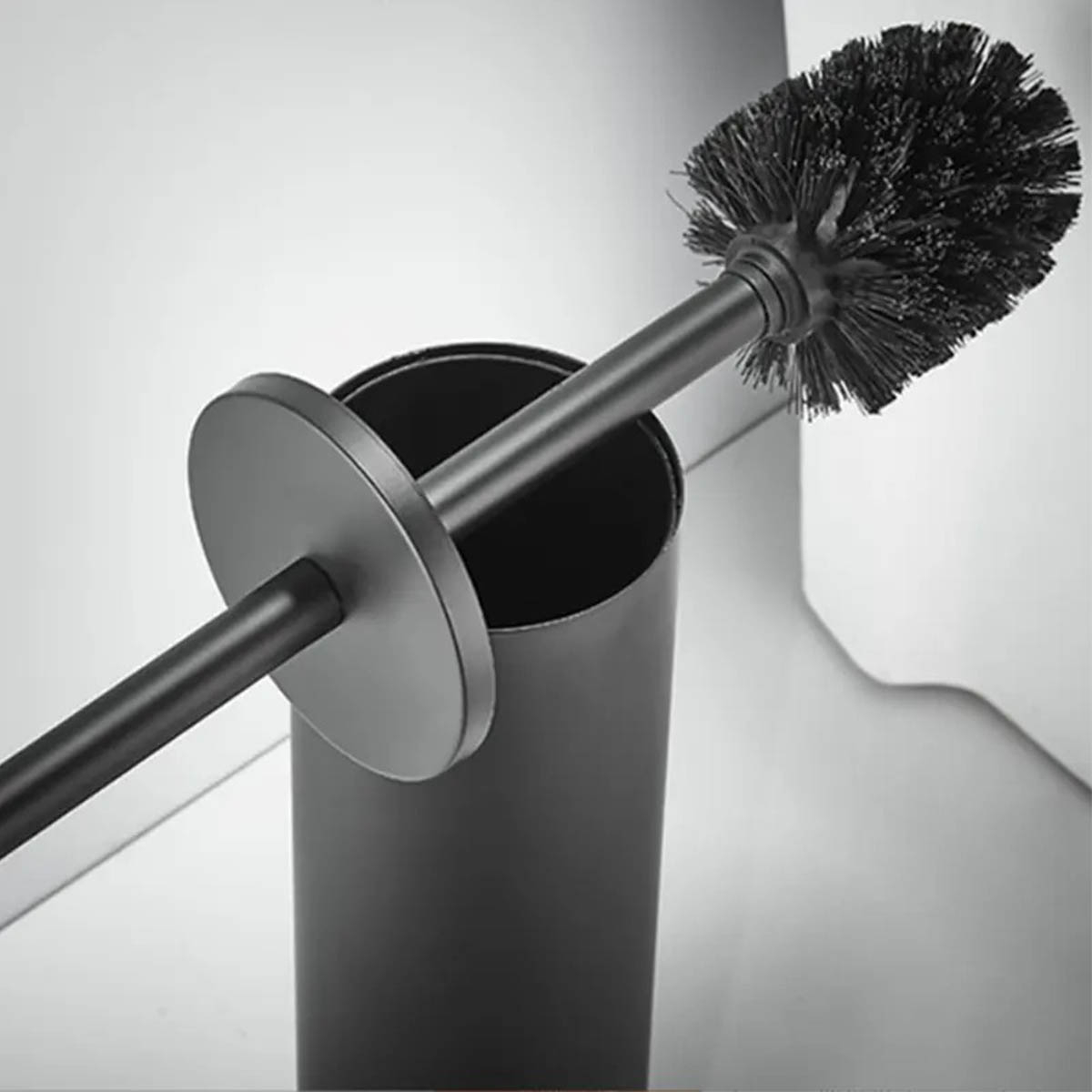 Zwarte toilet accessoires set zonder boren afbeelding 5